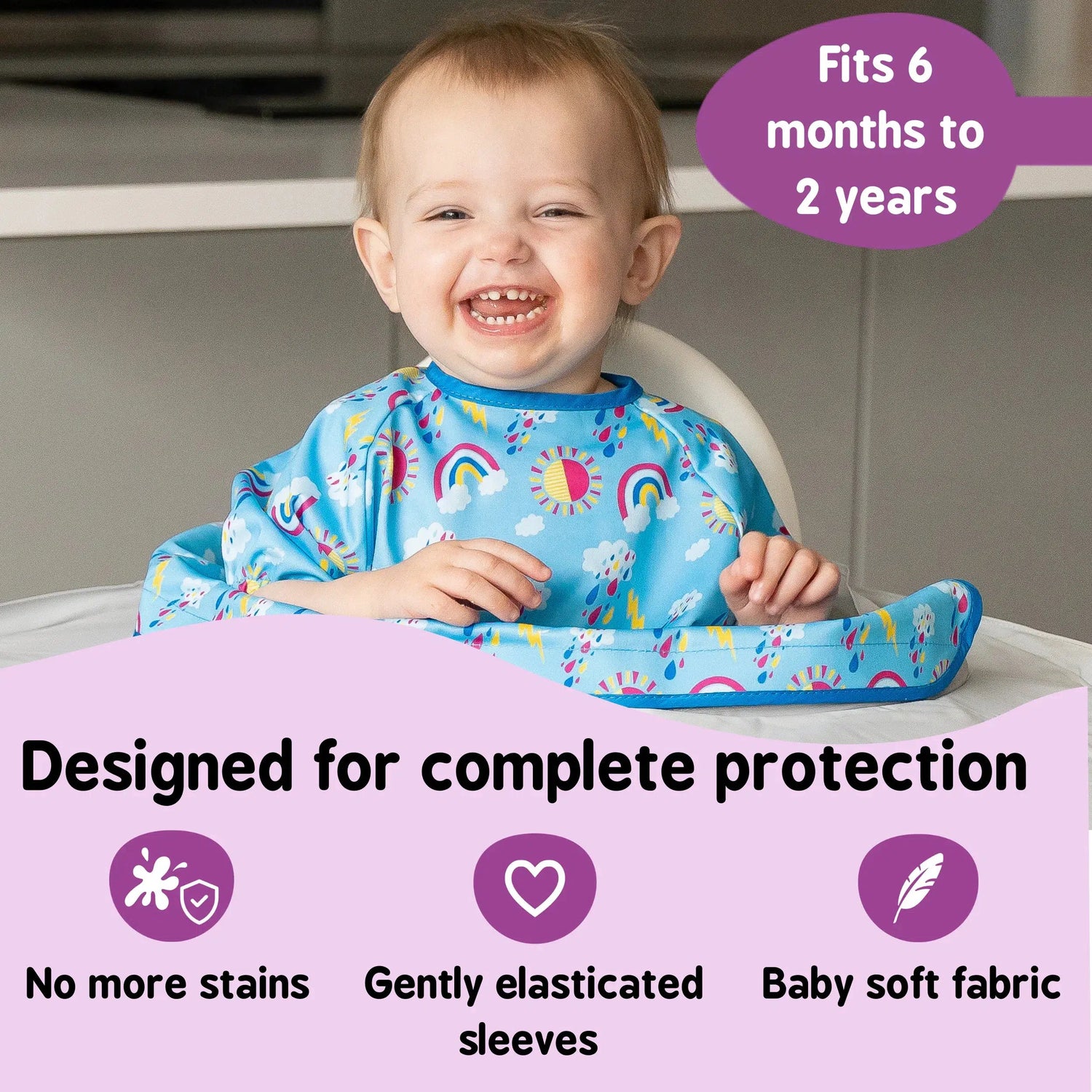 Tidy Tot Hagesmæk med Korte Ærmer til Bakke - Regnbuer - Hagesmæk uden ærmer - MamaMilla