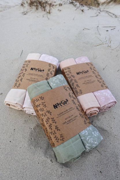 Natruba Stofbleer i Økologisk Muslin - 2 styk - Powder - Stofbleer - MamaMilla