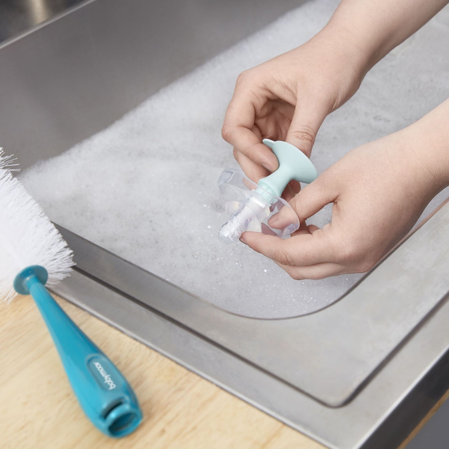 Babymoov Flaskerenser med Sugekop - 2-i-1 - Blå - Flaskerenser - MamaMilla