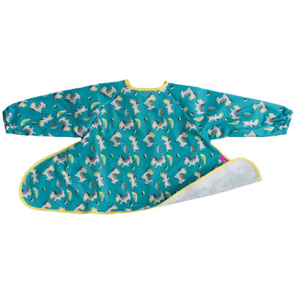 Tidy Tot Hagesmæk med Lange Ærmer til Bakke - Turkis Zebra - Hagesmæk med ærmer - MamaMilla