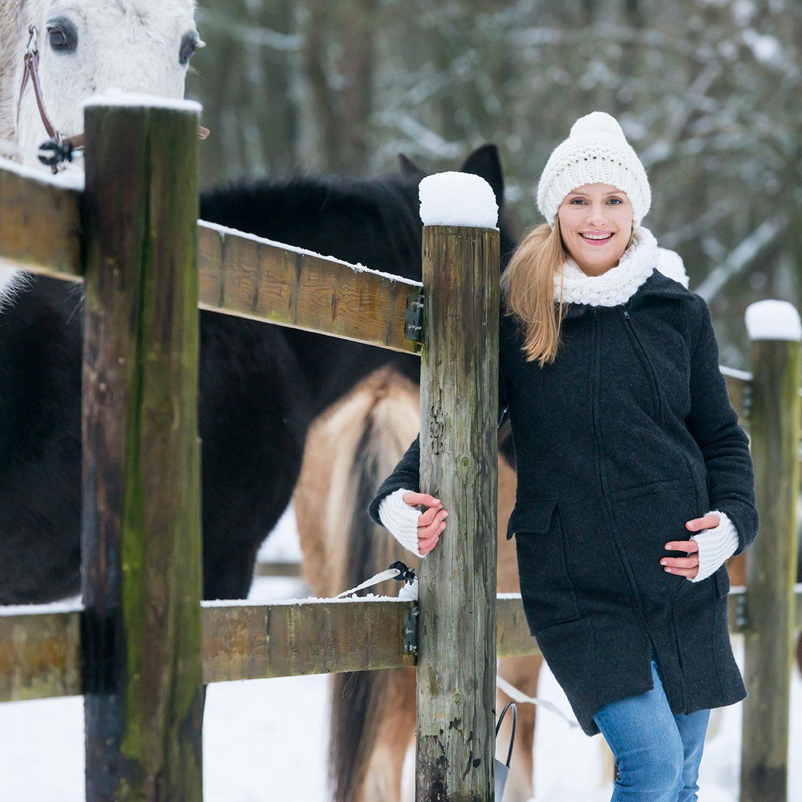 Mamalila 4i1 bære- og graviditetsjakke også til rygbæring - Uld - Anthracite - Bærejakke - MamaMilla