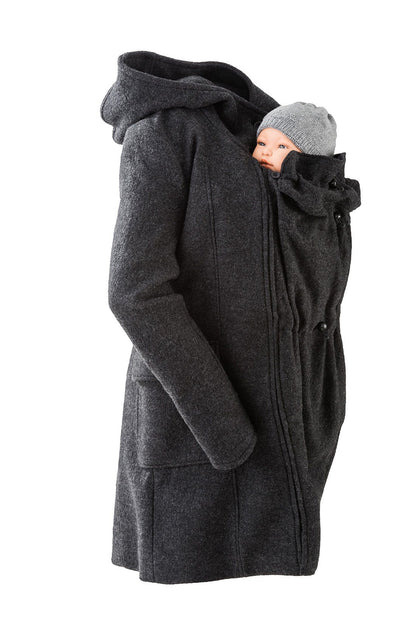 Mamalila 4i1 bære- og graviditetsjakke også til rygbæring - Uld - Anthracite - Bærejakke - MamaMilla