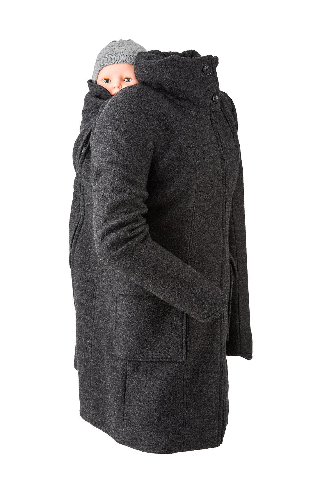 Mamalila 4i1 bære- og graviditetsjakke også til rygbæring - Uld - Anthracite - Bærejakke - MamaMilla