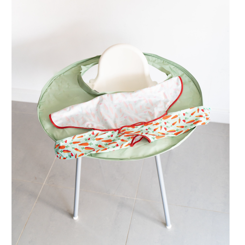 Tidy Tot Hagesmæk og Bakke - SÆT - Sage Grøntsager - Hagesmæk med ærmer - MamaMilla