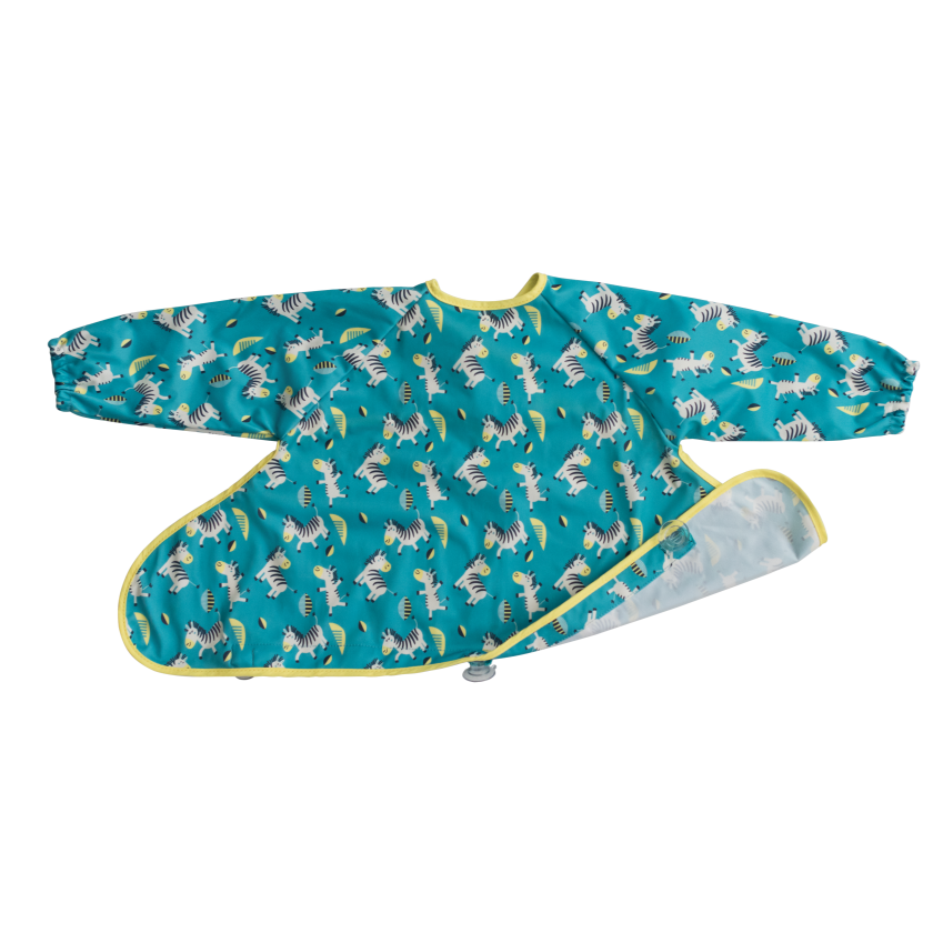 Tidy Tot Hagesmæk med Sugekop (lange ærmer) - Turkis Zebra - Hagesmæk med ærmer - MamaMilla