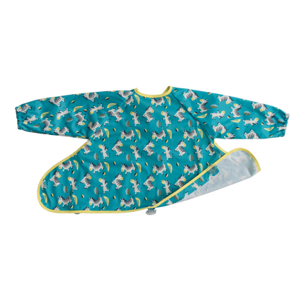 Tidy Tot Hagesmæk med Sugekop (lange ærmer) - Turkis Zebra - Hagesmæk med ærmer - MamaMilla