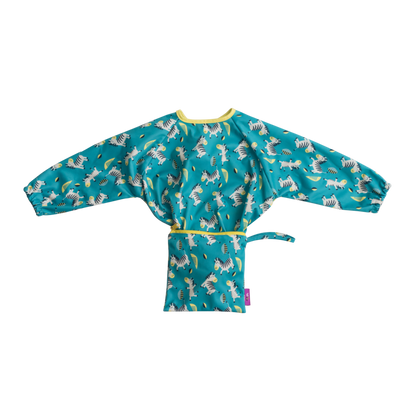 Tidy Tot Hagesmæk med Sugekop (lange ærmer) - Turkis Zebra - Hagesmæk med ærmer - MamaMilla