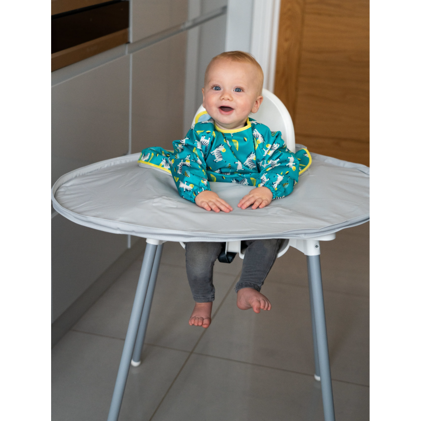 Tidy Tot Hagesmæk med Lange Ærmer til Bakke - Turkis Zebra - Hagesmæk med ærmer - MamaMilla